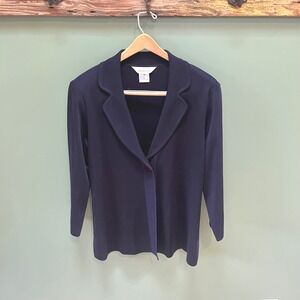 MISSOOK Navy Blue‎ Knit Blazer Jacket Women's Size M Single Button